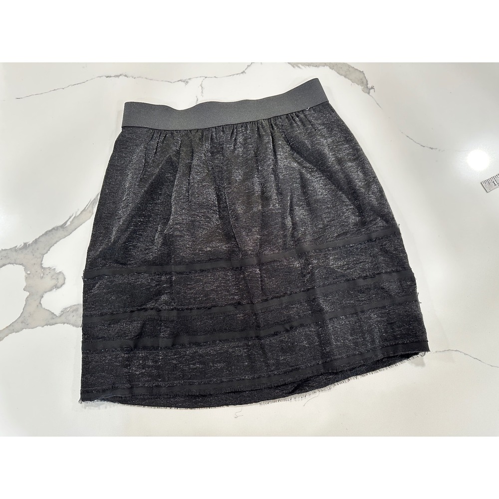 Ann Taylor LOFT Petites Black Metallic Stripe Mini Skirt SP Small‎